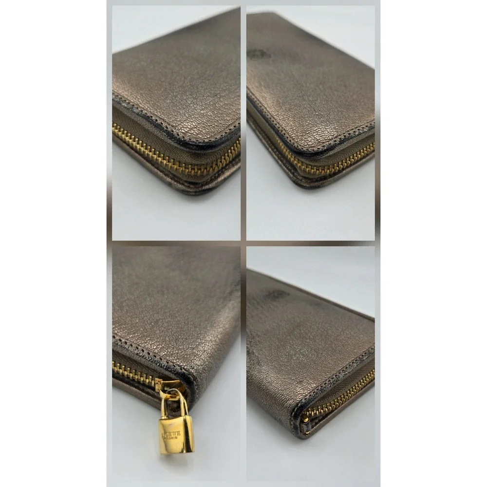 Loewe Zip Around Wallet Metallic Bronze Pebbled Leather Anagram Logo